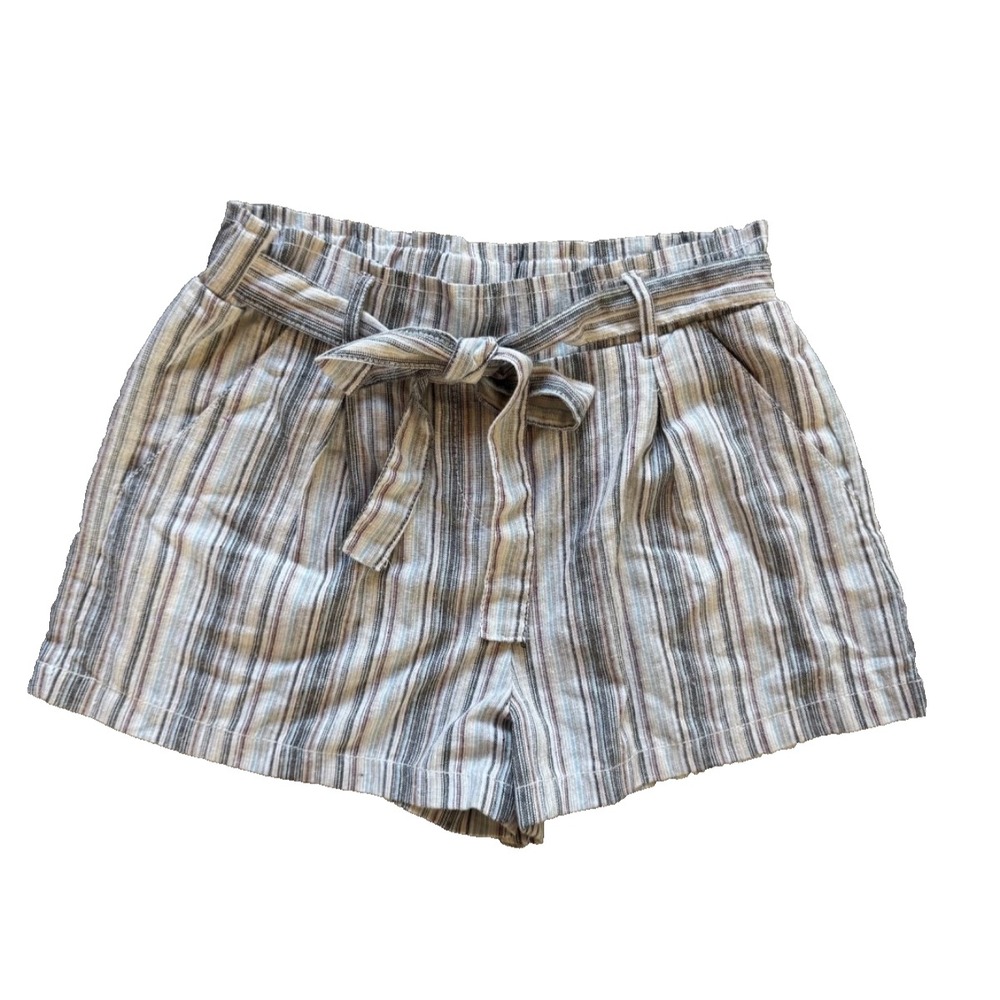 Ci Sono Women's Linen Blend Tie-Waist Paperbag Stripe‎ Shorts Resort Boho Sz S